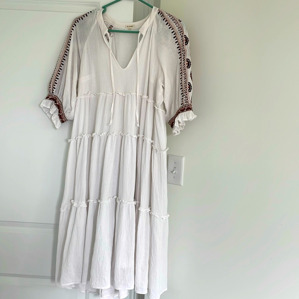 White midi dress with beautiful embroidery